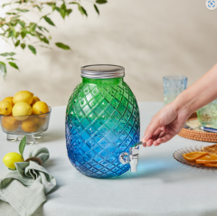 Musluklu Cam Sebil 4650 Ml Mavi Yeşil