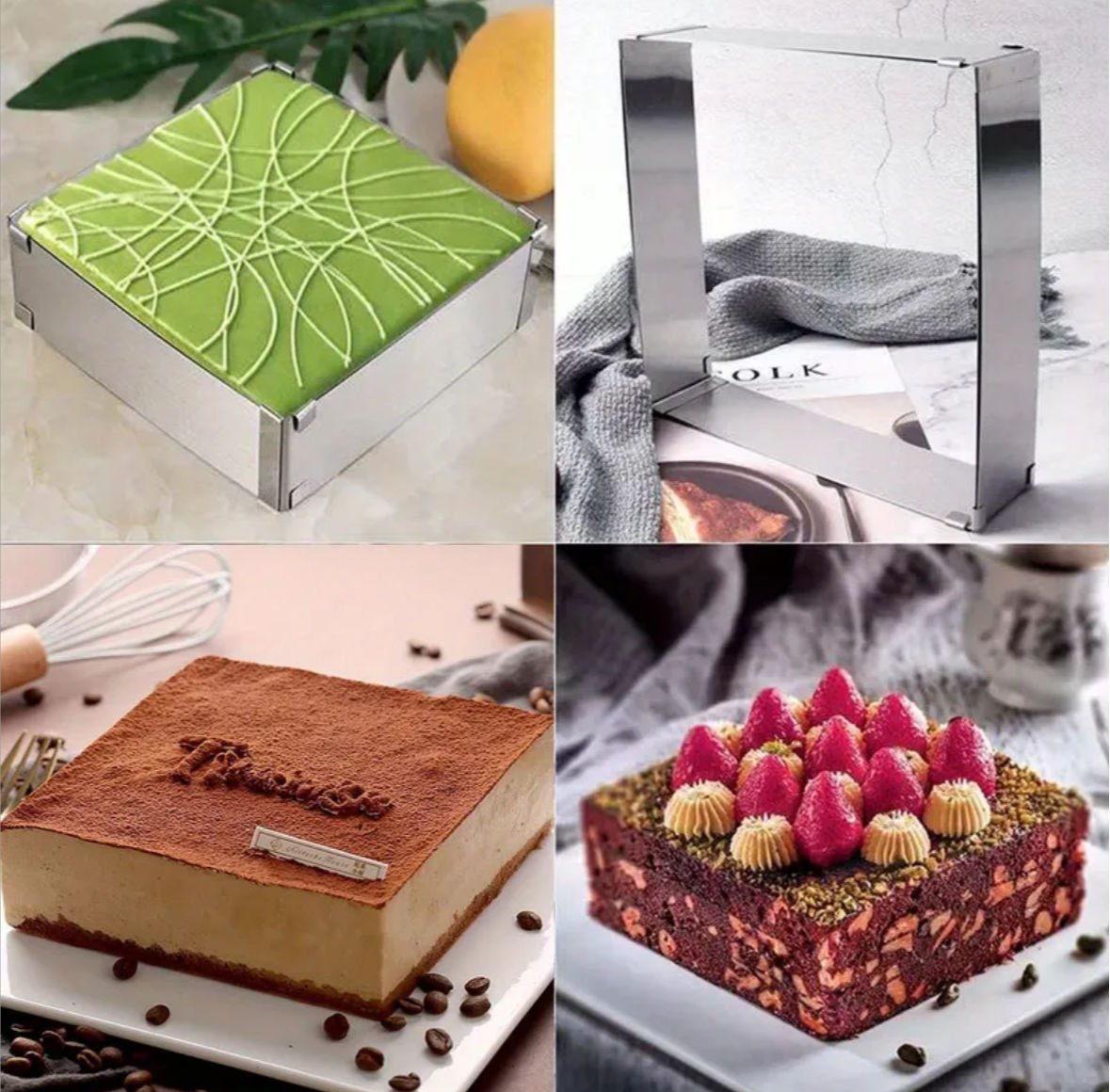 Ayarlı Kare Pasta Pandispanya Çemberi inox 20x20x8 CM