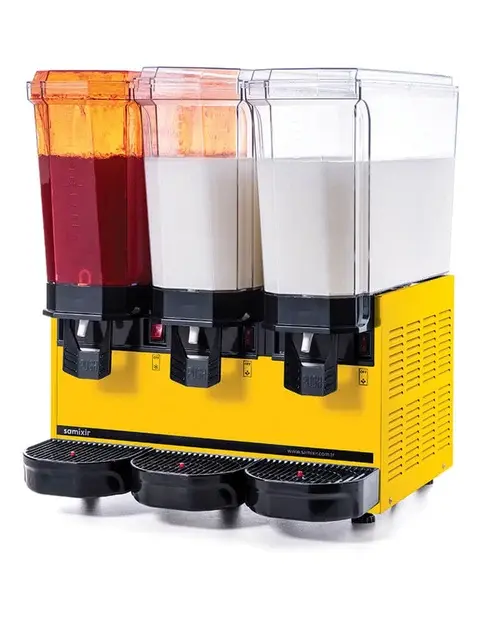 Samixir Klasik Triple Fıskiyeli ve Karıştırıcılı Soğuk İçecek Dispenseri 20+20+20 Litre Sarı 60.SMMY