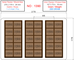 Dubai Çikolata Kalıbı 3'lü 200 Gr (1390)